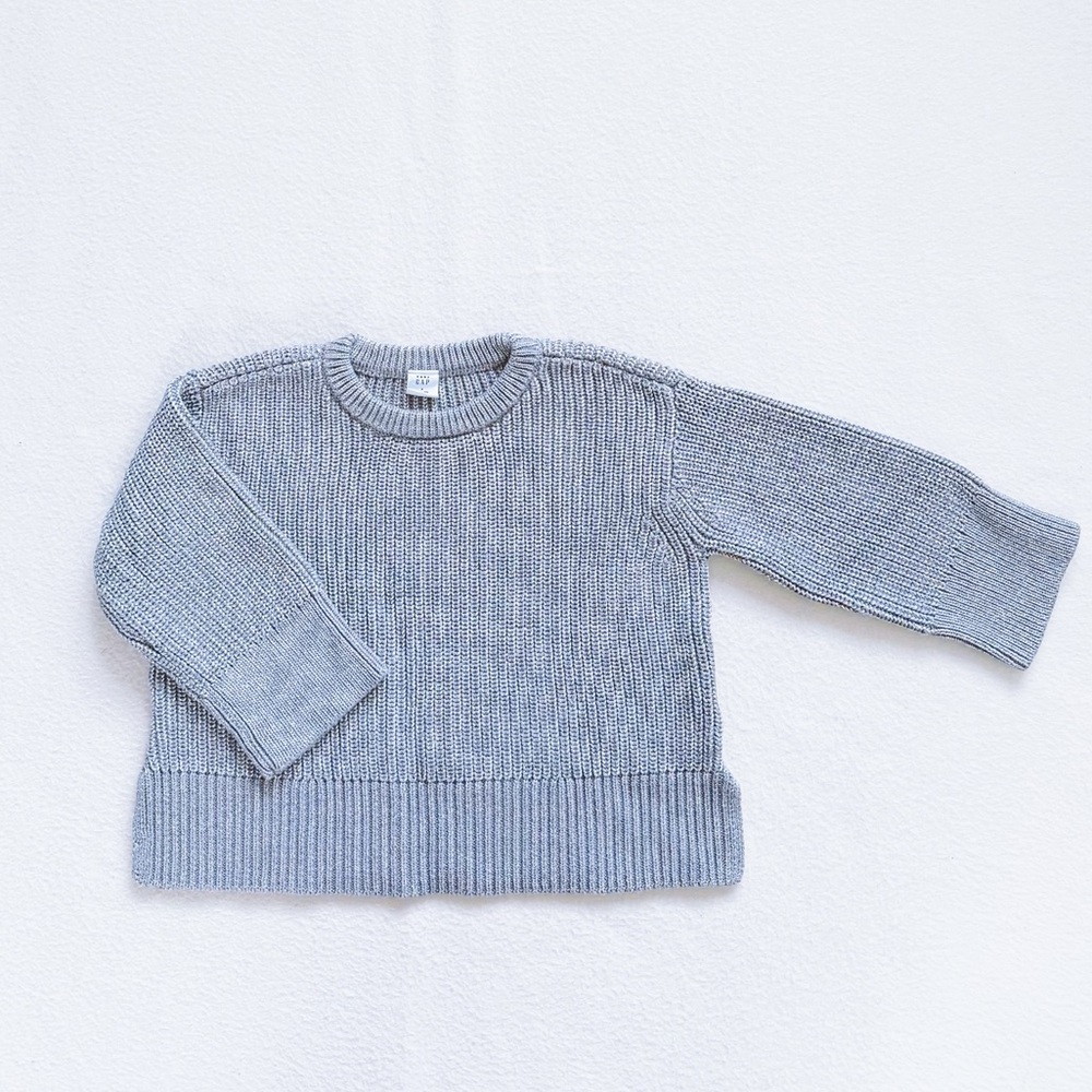GAP Toddler Girl 24/7 Metallic Silver Lurex Knit Split-hem Sweater Cotton 3T